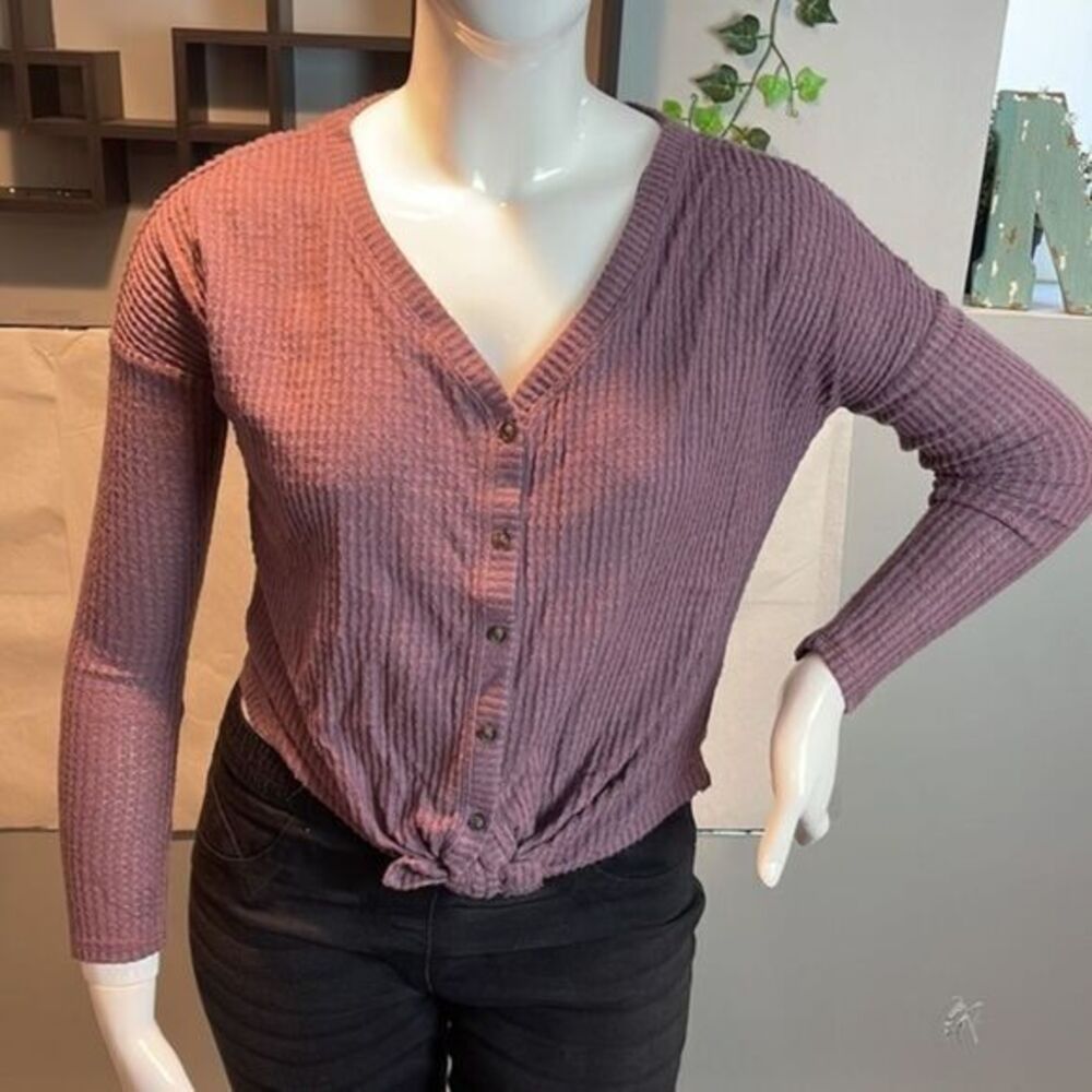 Dusty Lila Waffle‎ Knit Button Down Lightweight Button Down Top XS